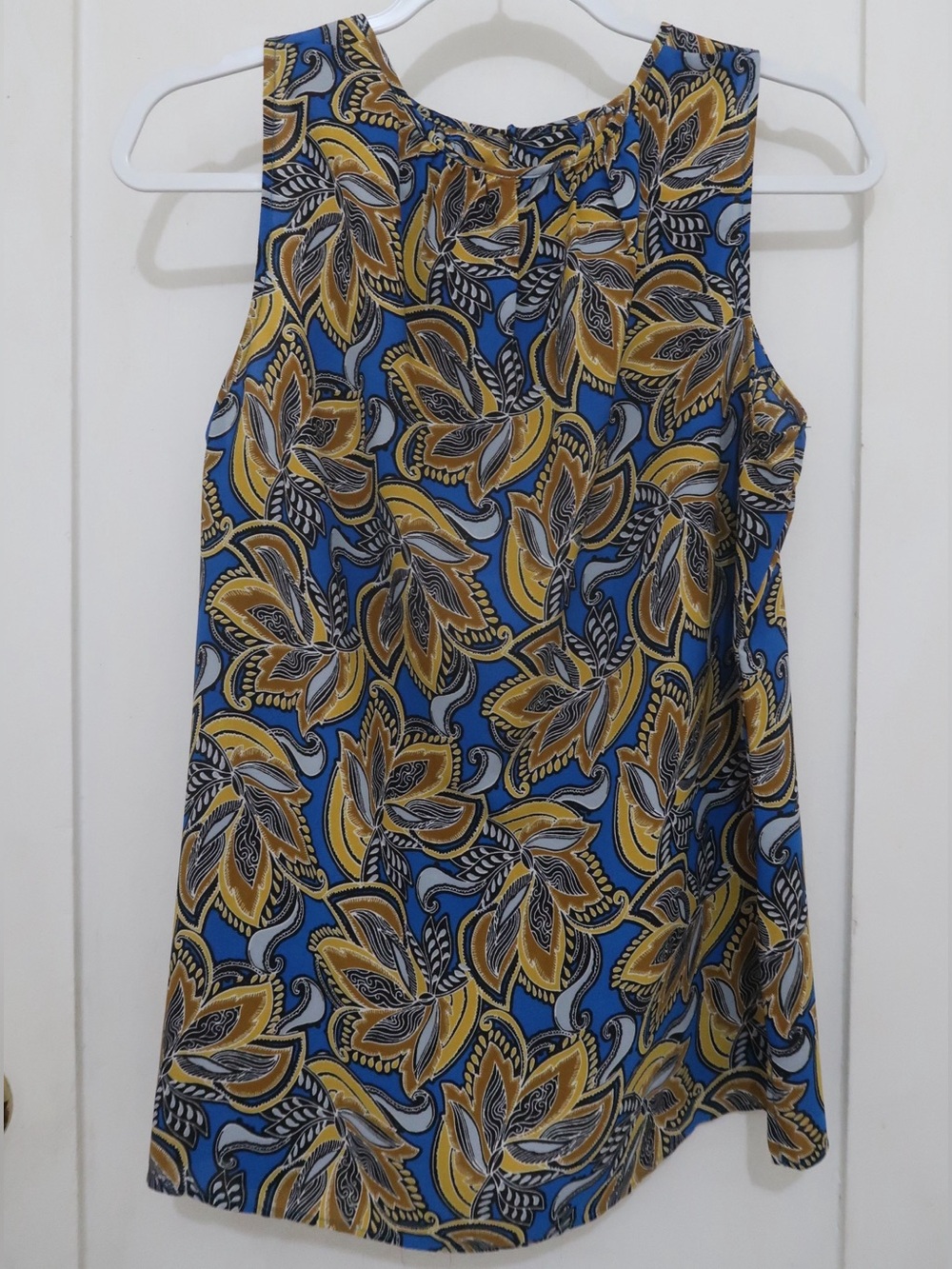 Sleeveless Blue & Mustard Floral Print Tank Top